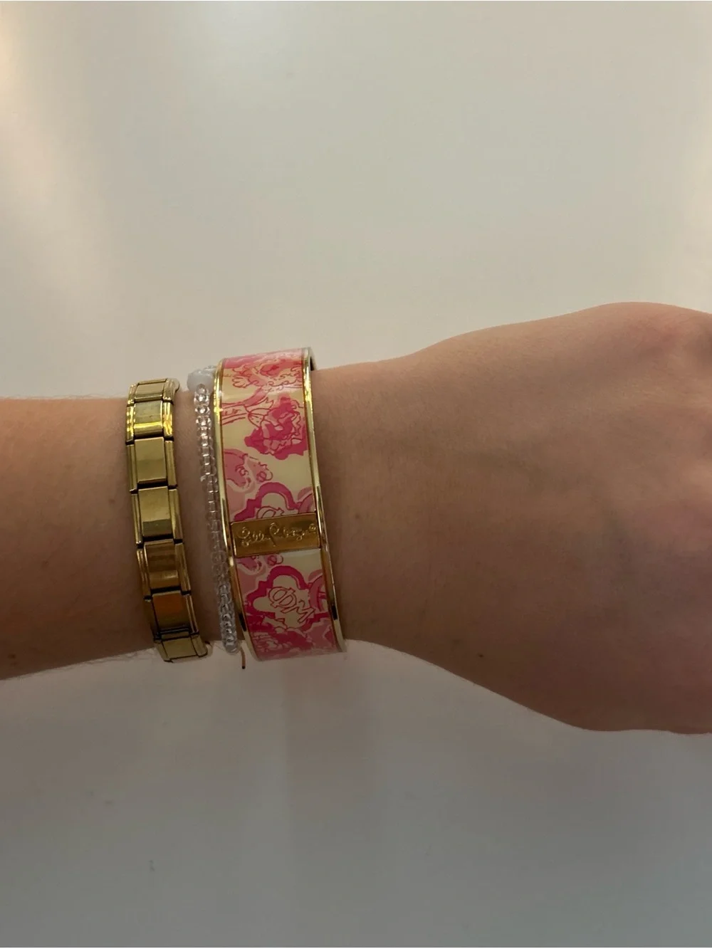 Lilly Pulitzer Pink and Gold Enamel Signature Bangle Bracelet